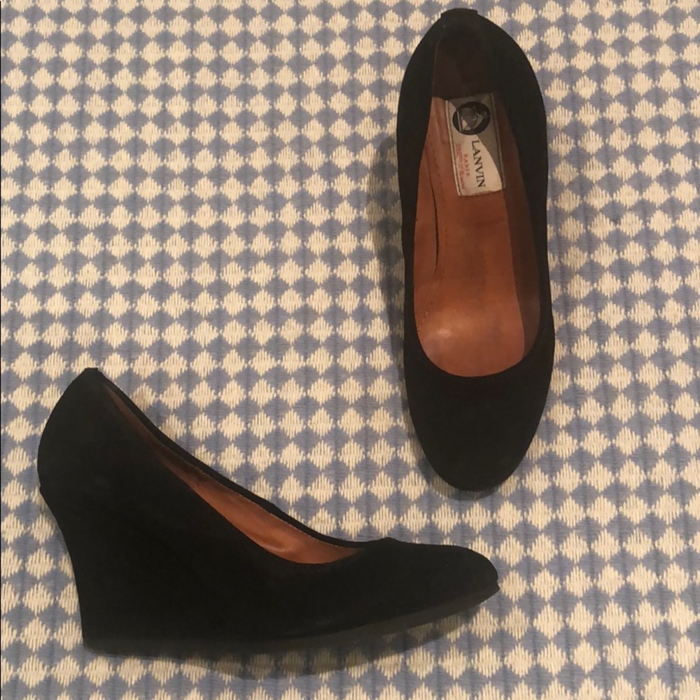 Lanvin black suede wedge heels